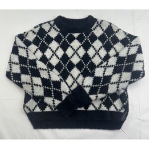 Abercrombie‎ & Fitch Cozy Soft Argyle Sweater Black and White Small Women's